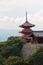 View of SanjÅ«nodÅ pagoda highest pagoda in Japan with 31 m. high with Kyoto city on background, Kiyomizu-dera temple, Kyoto.